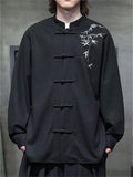 Men's Chinese Style Embroidered Waffle Long Sleeve Tang Suit Shirts
