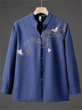 Men's Autumn Fleeced Lining Chinese Style Embroidery TangSuit Shirts