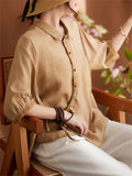 Women's Casual Embroidery Lapel Half Sleeve Shirts