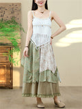 Women's White Sequin Fringe Strap Top & Print Asymmetric Skirt Set