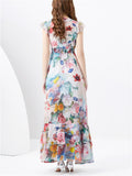 Elegant Deep V Neck Sleeveless Floral Beach Dress for Women