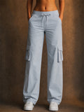 Women High Waist Drawstring Wide Leg Baggy Cargo Pants