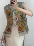 Women's Trendy Phoenix and Peony Embroidered Sleeveless Summer Vest
