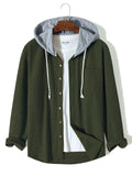 Men's Contrast Color Waffle Pattern Button Up Pocket Hooded Shirts