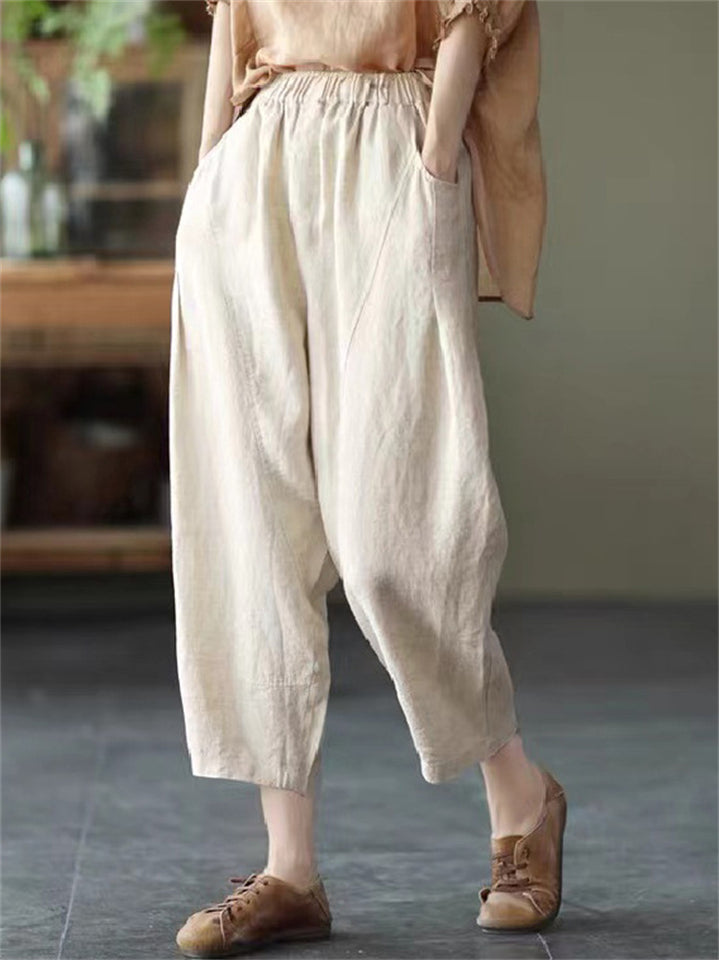 Women's Summer Casual Elastic Waist Harem Cropped Pants