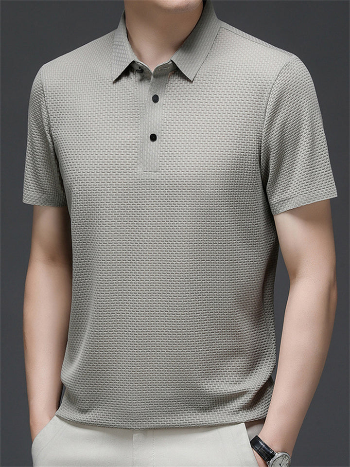 Men's Summer Solid Color Quarter Button Short Sleeve Polo Shirts