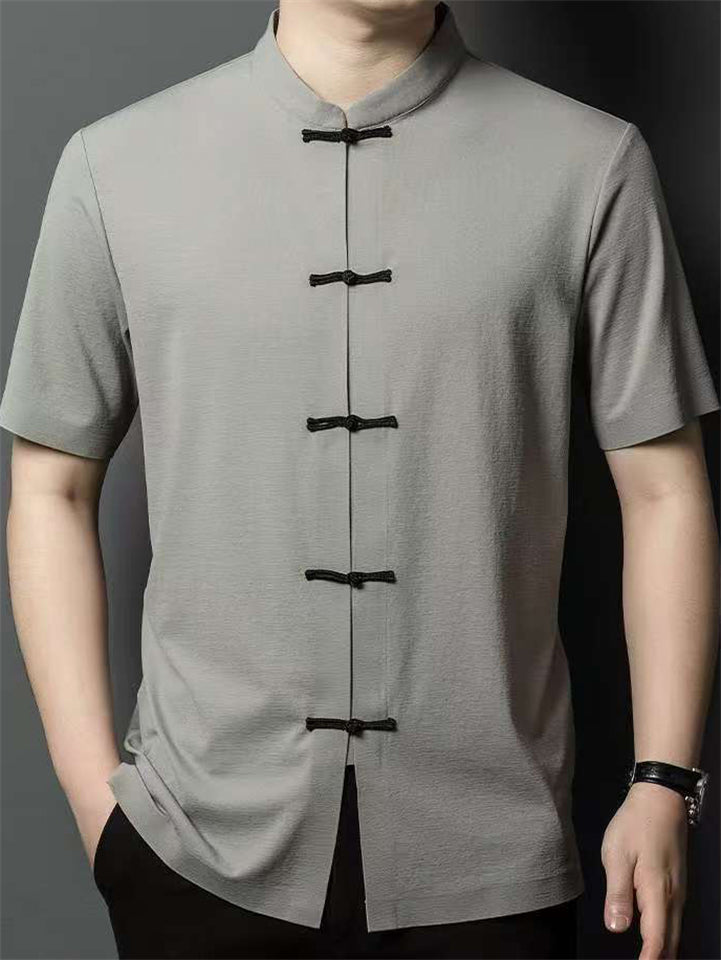 Cool Men's Chinese-style Button Stand Collar Short Sleeve Shirt