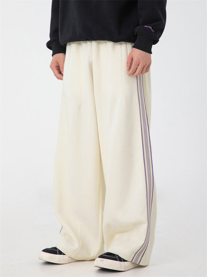 Male's High Street Side Striped Elastic Waist Casual Wide Leg Pants