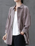 Retro Corduroy Pattern Long Sleeve Lapel Shirts for Women