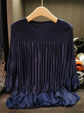 Women's Loose Fit Elegant Chic Crew Neck Ruffle Blouse