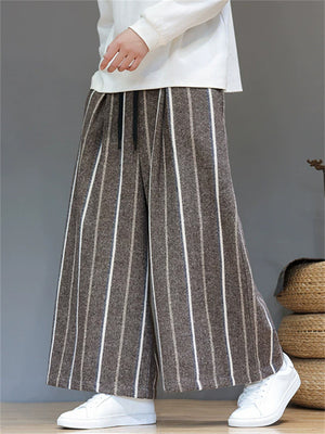 Men's Autumn Vintage Striped Drawstring Wide Leg Pants