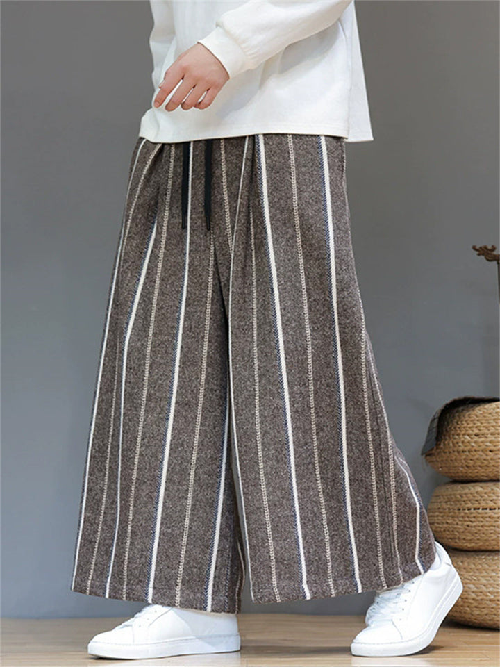 Men's Autumn Vintage Striped Drawstring Wide Leg Pants