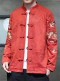 Men's Chinese Loong Embroidery Print Faux Suede Tang Suit Jackets