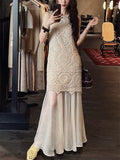 Women's Elegant Solid Color Hollow Patchwork Sleeveless Dress