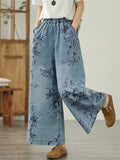 Summer Women's Flowers Print Wide Leg Jeans