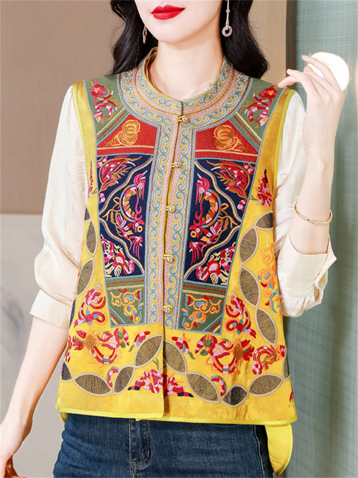 Women's Ethnic Style Embroidery Patchwork Sleeveless Jacket