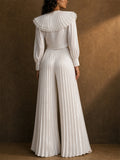 Women Satin Pleated Wide Leg High Waist Palazzo Pants