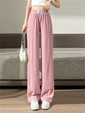 Women's Summer Ice Silk High Waisted Drape Wide Leg Pants