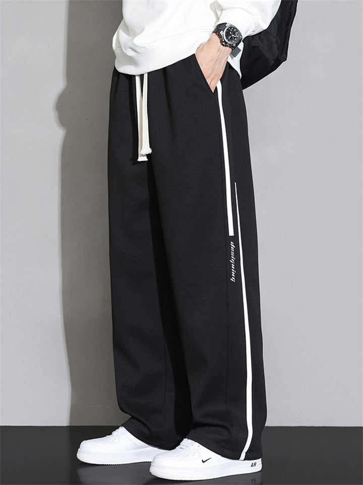 Men's A‌utumn Loose Sweatpants with White Stripes and Letters Print