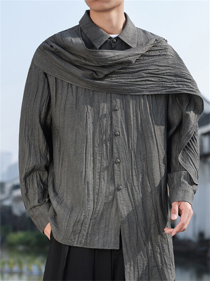 Oriental Style Linen Patchwork Design Asymmetric Shirt For men
