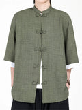 Men's Summer Chinese Style Contrast Cuff Loose Fit TangSuit Shirts