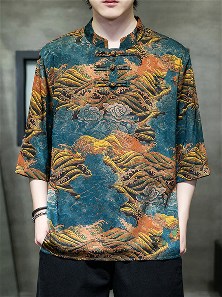 Men's Summer Cool Chinese Style Printed Half Sleeve TangSuit Shirt
