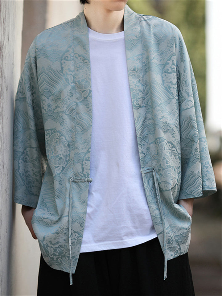 Chinese Style Vintage Loong Print Cardigan Shirt for Men