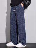 ‌Men's Loose Fit Casual Straight Leg Pants with Snowflake Dyeing and Drawstring