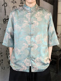 Men's Chinese Style Dragon Phoenix Jacquard Short Sleeve Tangsuit Shirts