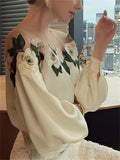 Women's Mesh Patchwork Flowers Embroidered Shirts