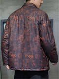‌Men's Winter Casual Thermal Lined Floral Print Stand Collar Tangsuit Coats