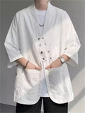 Men's Zen Style Simple Solid Color Pockets Metal Button Cardigan Jackets
