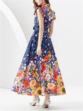 Women's Sleeveless Lapel Collar Floral Maxi Dress for Summer