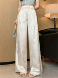 Women's Stylish Chinese Style Floral Jacquard Satin Wide Leg Pants