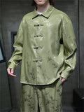 Oriental Leaf Pattern Lapel Shirt and Loose Elastic Waist Pants Set for Men