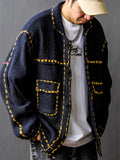 Men's Contrast Trim Button Up Lapel Long Sleeve Cardigan Sweater