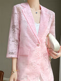 Women's Satin Single Breasted 3/4 Sleeve Suit Jacket
