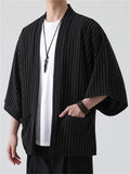 Men's Summer Loose Stripe Short Sleeve Cardigan Shirts