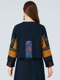 Women's Ethnic Style Patchwork Flowers Embroidered Frog Button Jacket