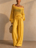 Women 2 Piece Crochet Top and Wide Leg Beach Pants Set