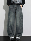 Men's Autumn Fashion Streetwear Loose Straight Fit Denim Scimitar Pants