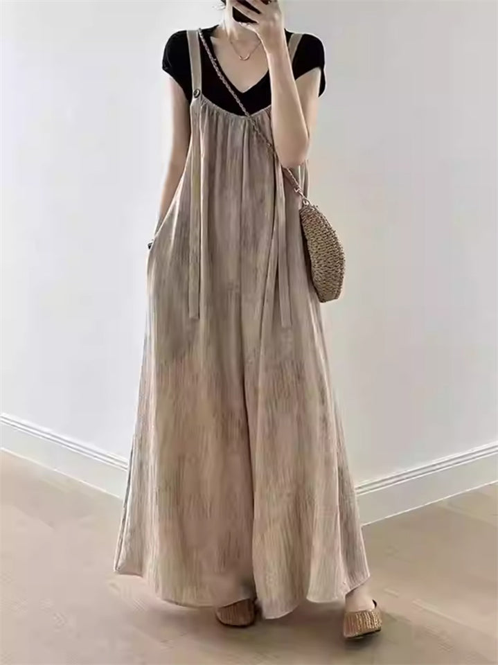 Summer Female Solid Color Wide Leg Drape Overall Jumpsuits