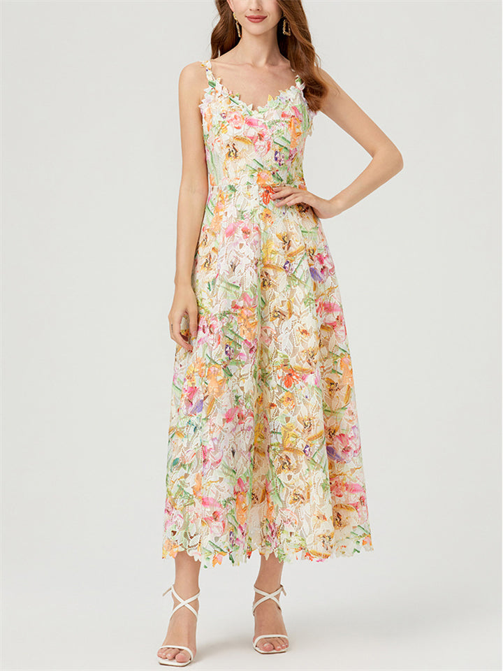 Women Holiday Water-soluble Lace Tank Dress