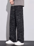 ‌Men's Loose Fit Casual Straight Leg Pants with Snowflake Dyeing and Drawstring