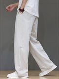 Men's Summer Vintage Linen Drawstring Straight Wide Leg Pants