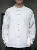 Men's Texture Solid Color Long Sleeve Tang Suit Shirts
