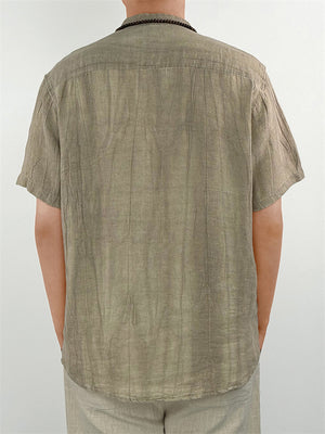 Men's Summer Stand Collar Short Sleeve Tang Suit Linen Shirt
