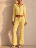 Womens Cropped Hoodie Flare Pants Two Piece Lounge Set