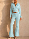 Womens Cropped Hoodie Flare Pants Two Piece Lounge Set