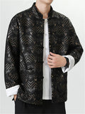 Men's Chinese Style Wave Pattern Print Stand Collar Button-Up TangSuit Jackets